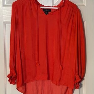 RACHEL Rachel Roy Orange Blouse with Mandarin Collar and Puff Sleeves